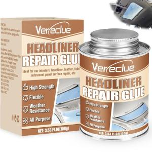 imageHeadliner Repair Glue 100ml Flexible Car Roof Liner Adhesive Clear Upholstery Glue for Cars with Brush Suitable for Automotive interiors Fabric Leather