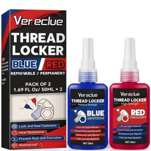 imageThread Lock 50ml Blue and 50ml Red Medium Strength and Strong Strength Threadlocker Medium and High Strength Screw Compound for Metal Fasteners Nuts Bolts to Against Losening and Seal