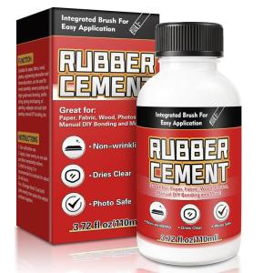 image:imageRubber Cement 110ml  All Purpose White Adhesive No Wrinkling Crafts Glue with Bush Ideal for Paper Fabric Wood Photos DIY Crafts and More 110ml White Rubber Cement110ml white rubber cement